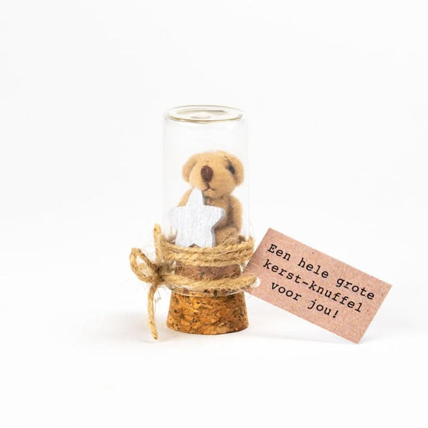Beertje in flesje kerstknuffel bruin