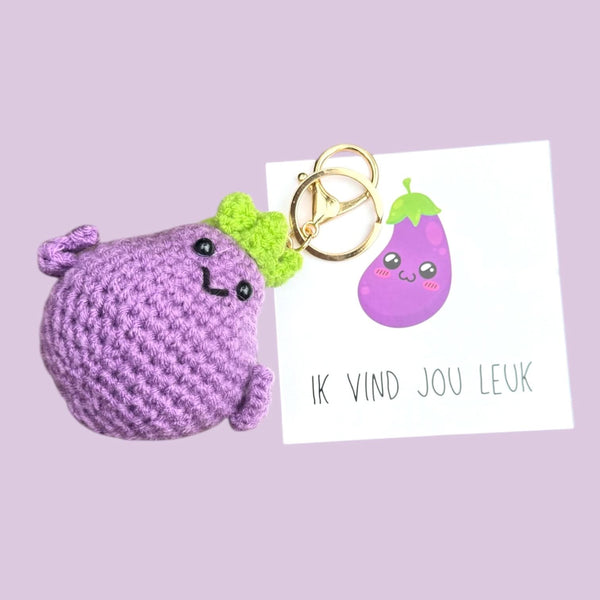 Sleutelhanger gehaakt Aubergine