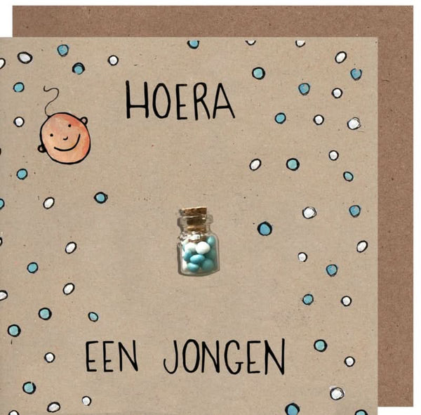 Wenskaart hoera een jongen kraft