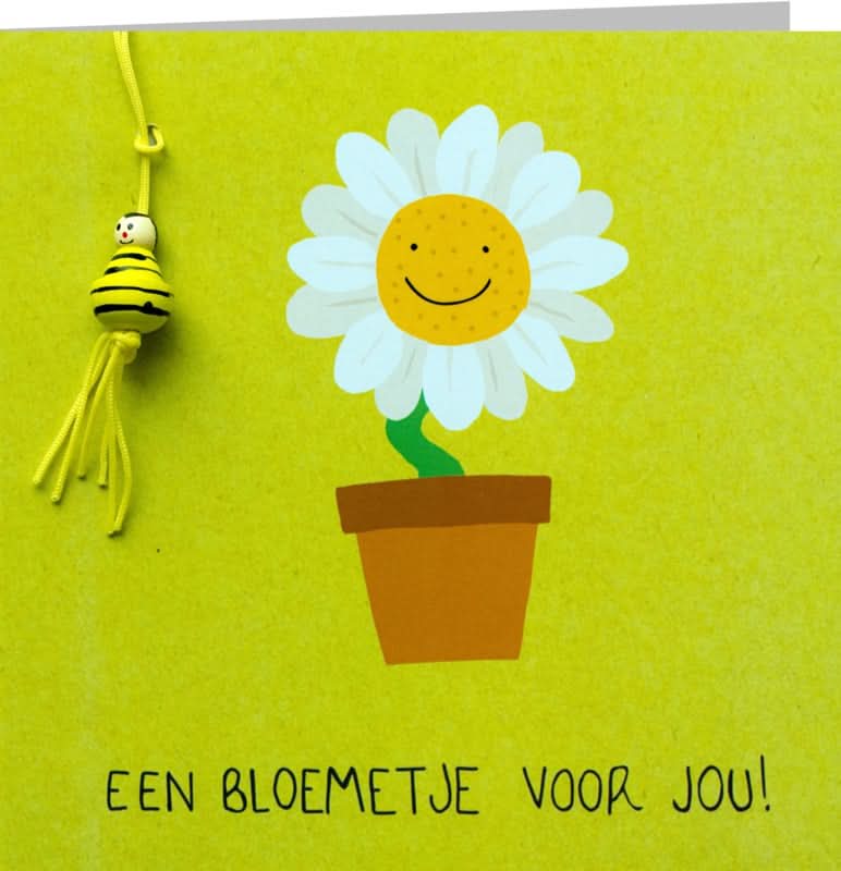 Wenskaart bloemetje met bij gelukspop