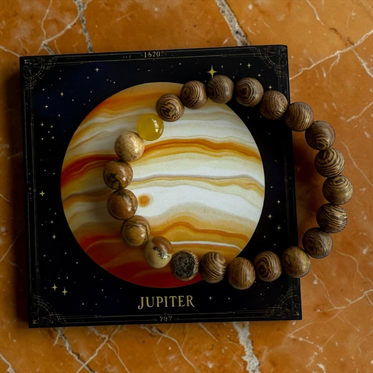 Planeten Armband Jupiter 19mm | Versteend Hout & Carneool