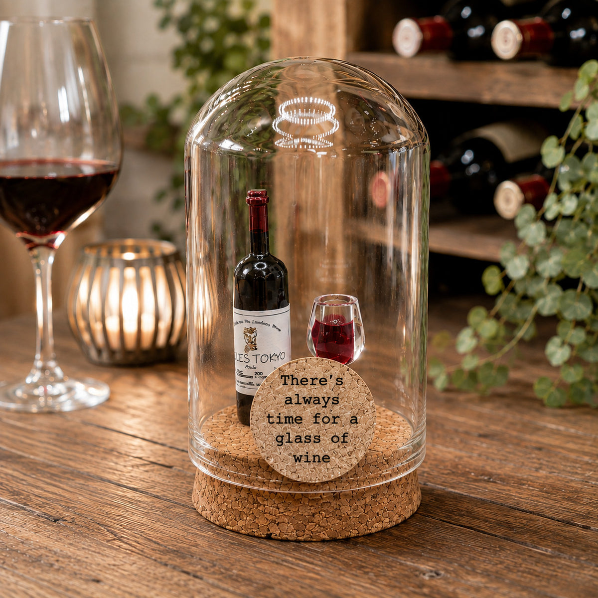 Always time for a glass of wine – Stolp met miniatuur wijnfles en glas