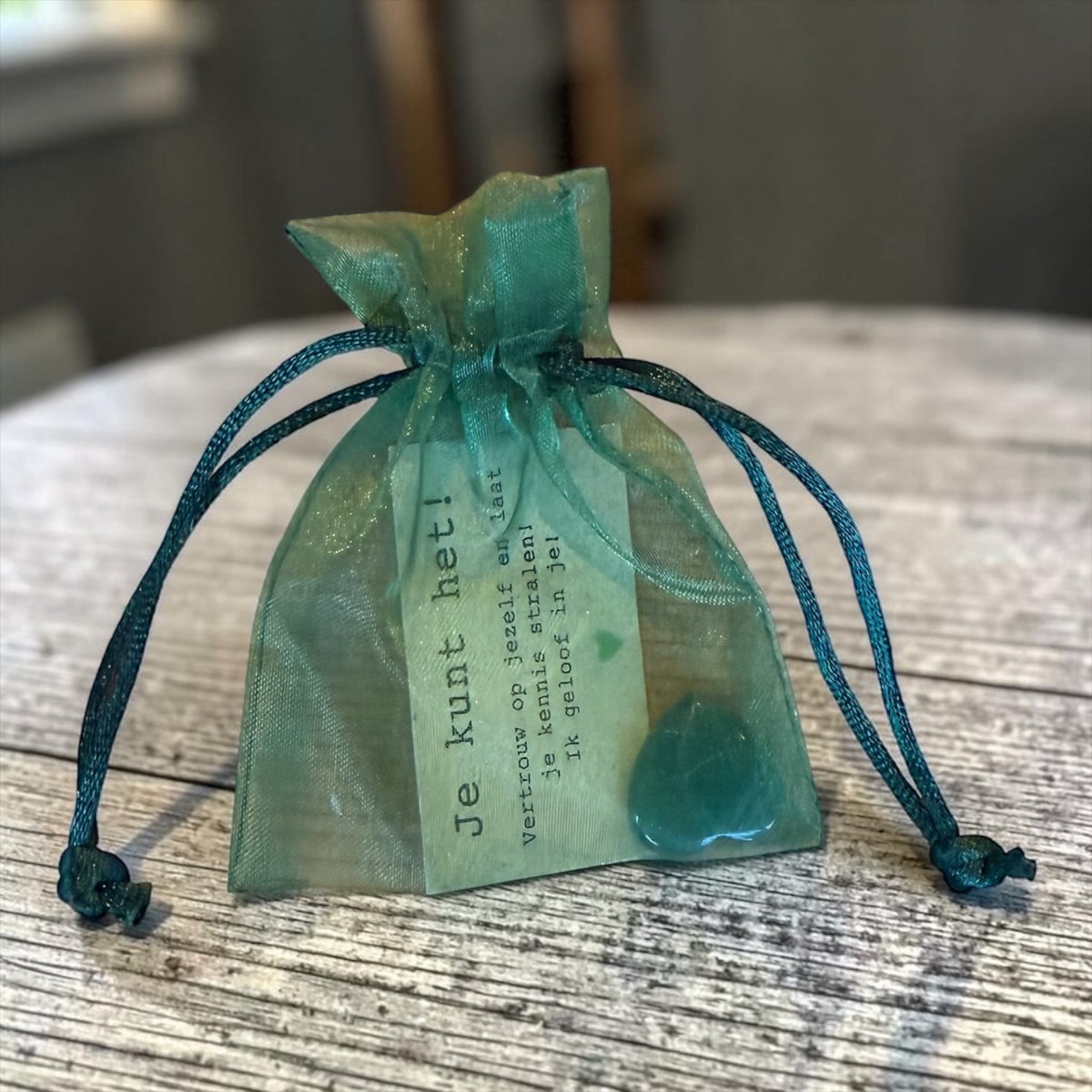 Aventurijn Hart in Organza Zakje – Examencadeau