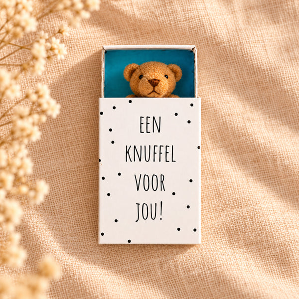 Bruin beertje in doosje plat op linnen