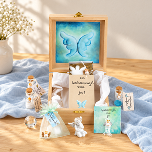 Cadeaupakket beschermengel in houten cadeaukist