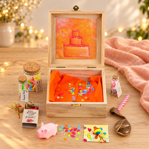 Verjaardagscadeaupakket in houten cadeaukist