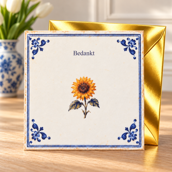 Wenskaart Bedankt met gouden envelop