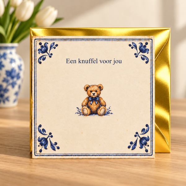 Wenskaart Een knuffel voor jou met gouden envelop