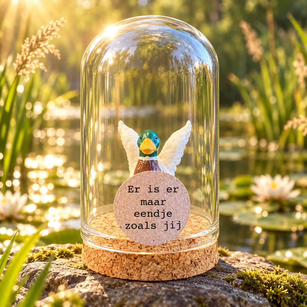Er is er maar eendje zoals jij – gevleugelde eend – ronde stolp 4 x 5 cm