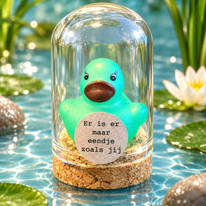 Er is er maar eendje zoals jij – turquoise eend – ronde stolp 4 x 5 cm