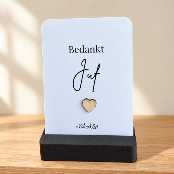 Kaartje op houdertje bedankt juf