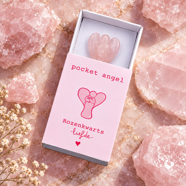 Pocket Angel rozenkwarts op edelstenen