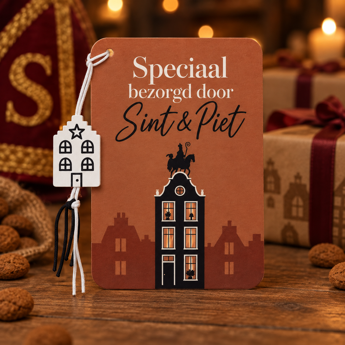 Speciaal bezorgd door Sint & Piet – kaartje met hanger