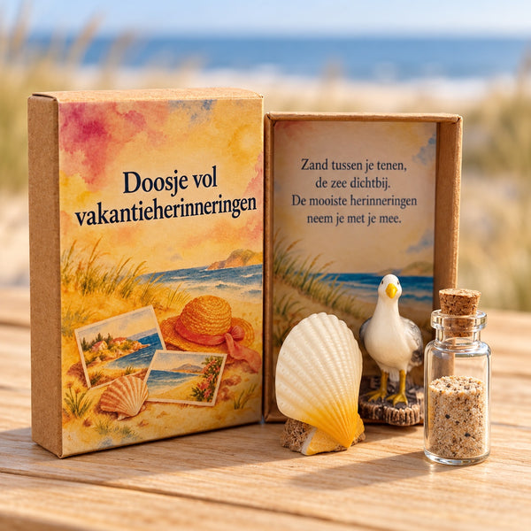 Doosje vol vakantieherinneringen – met flesje zand